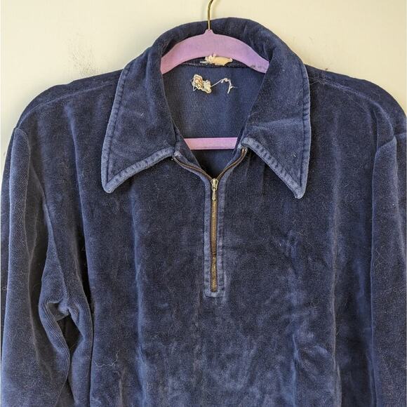 Vintage 70's Velour Blue Nabholz  Sportables by Martin Burns Top - Large - Picture 2 of 6